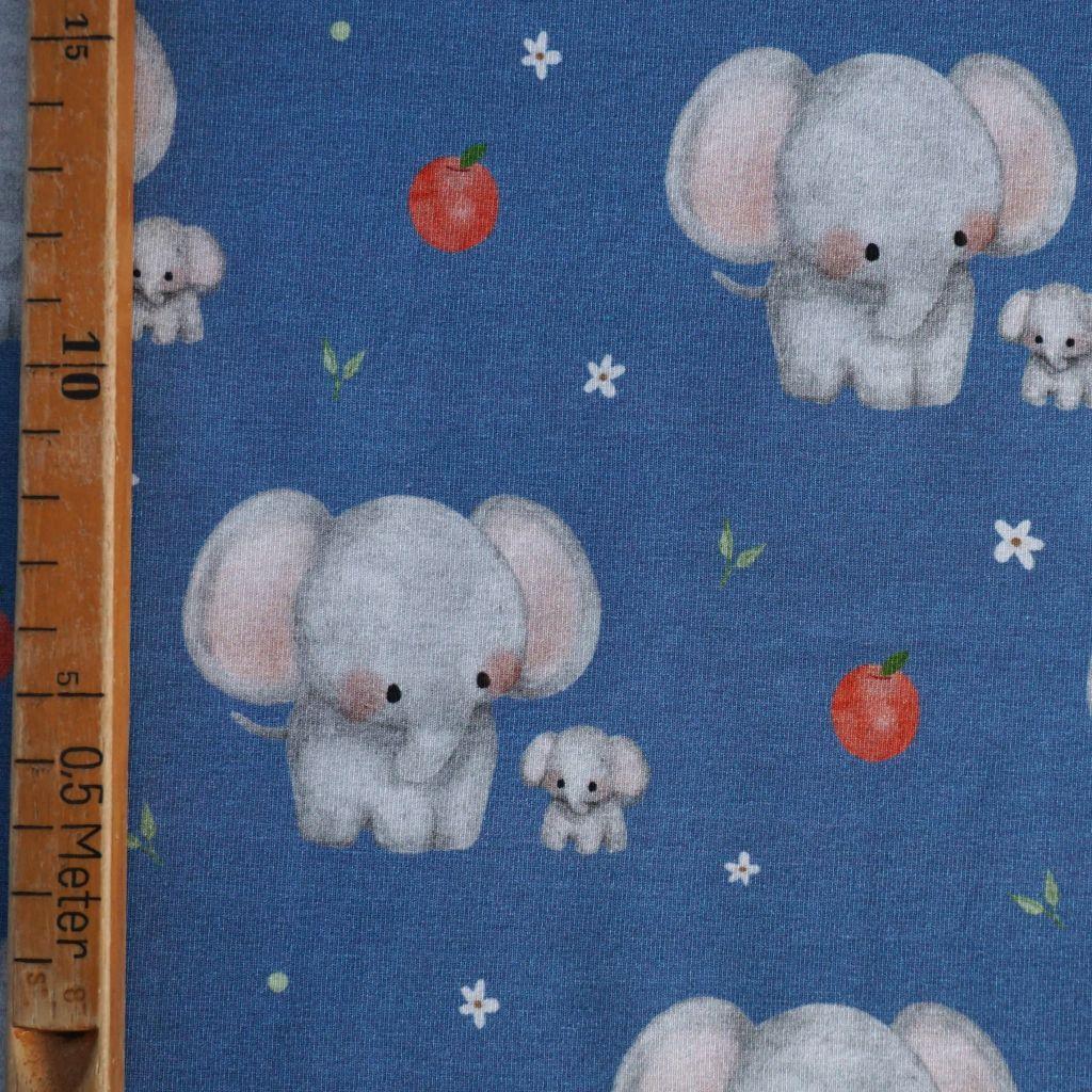 Baumwolljersey Elefanten mit Apfel blau – FVJ